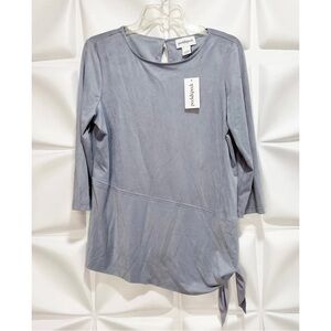 NWT Peck & Peck Womens Sz M Blue Faux Suede Leather Side Tie Knotted Blouse Top